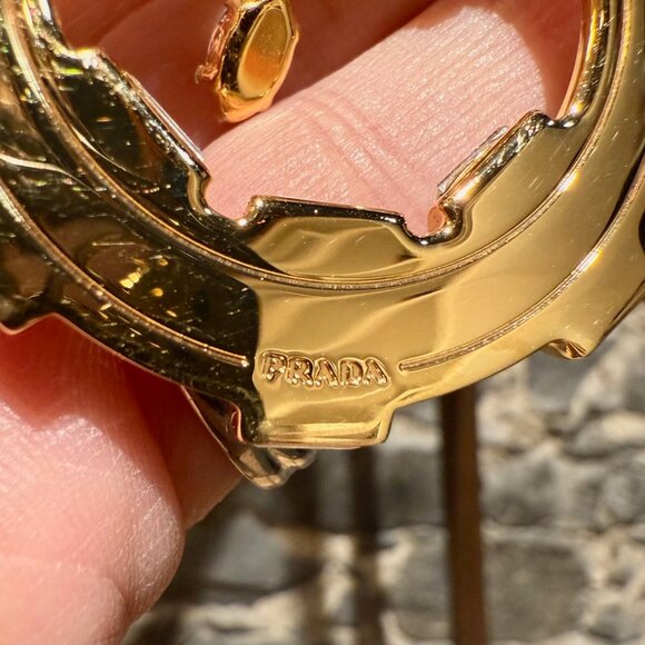 Prada Round Ivory Saffiano Leather Drop Crystal Earrings - Picture 9 of 11